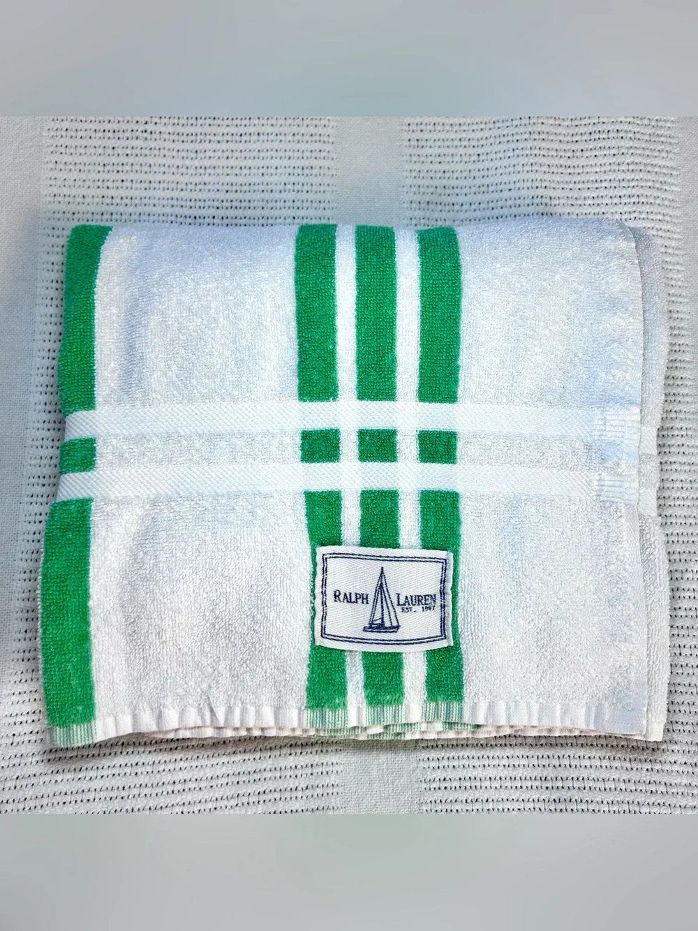 Ralph Lauren Home White Green Stripes Beach Towel